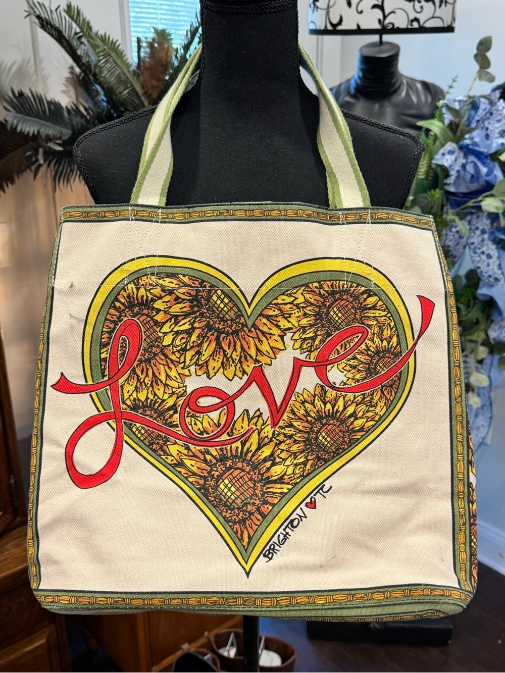 Brighton Love Sunflower Canvas Tote in Cream and Yellow